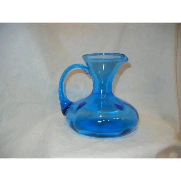 Decanter Pitcher Vintage medium-sized Floral Vase Midcentury Aqua Blue glass, - Picture 2 of 7